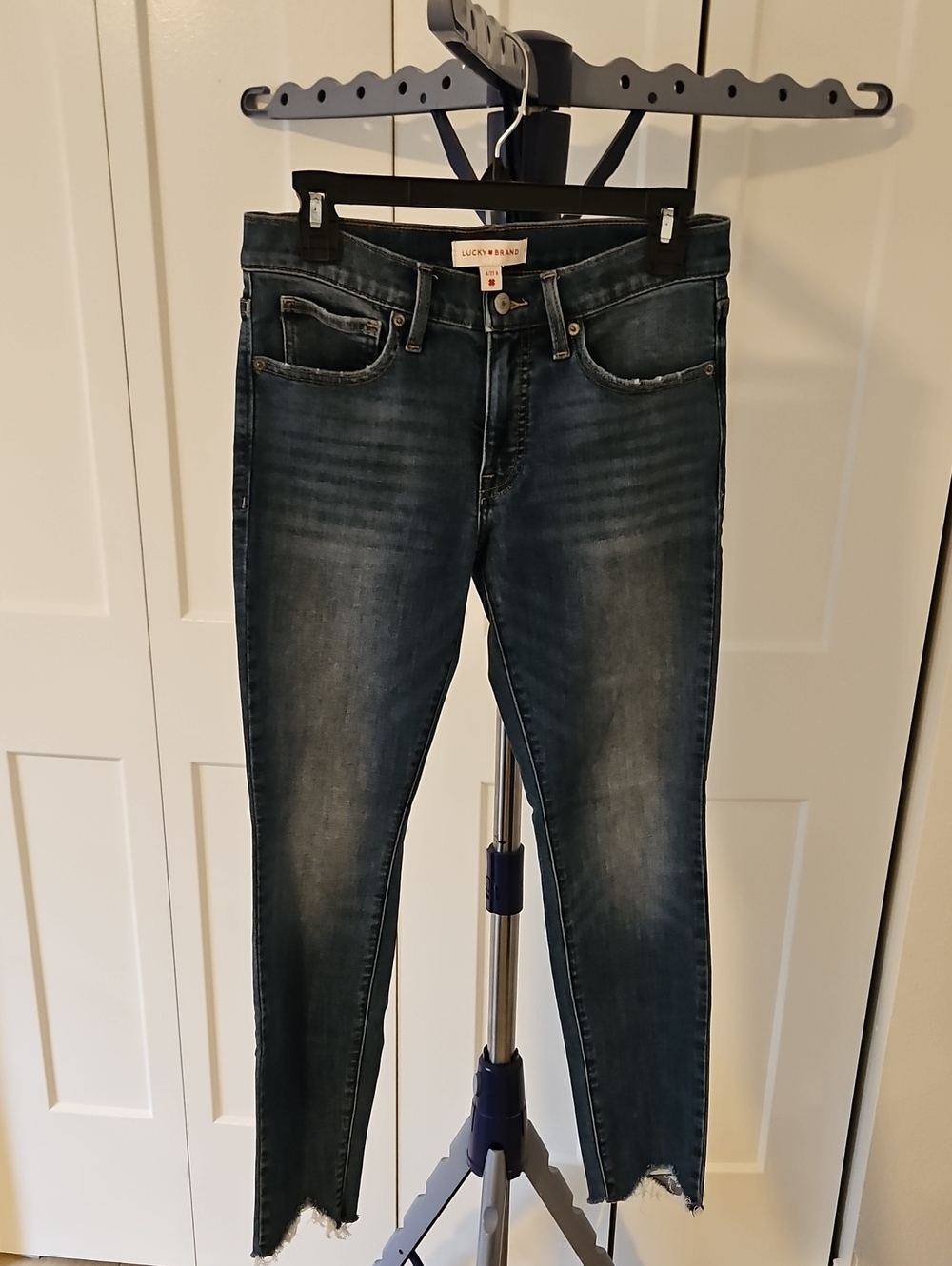 Lucky Brand Dark Blue Ava Skinny Jeans with Frayed Hem